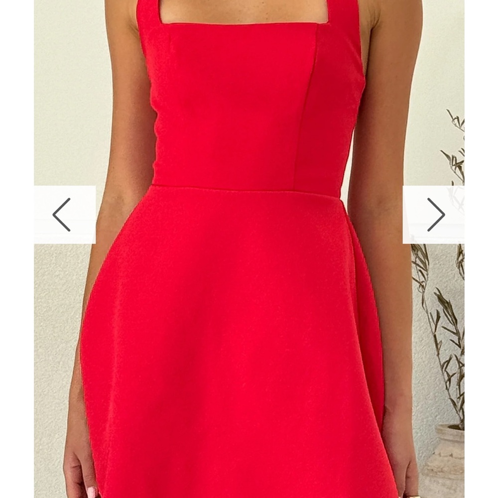 Red A-line Mini Dress with Square Neck for Cocktail